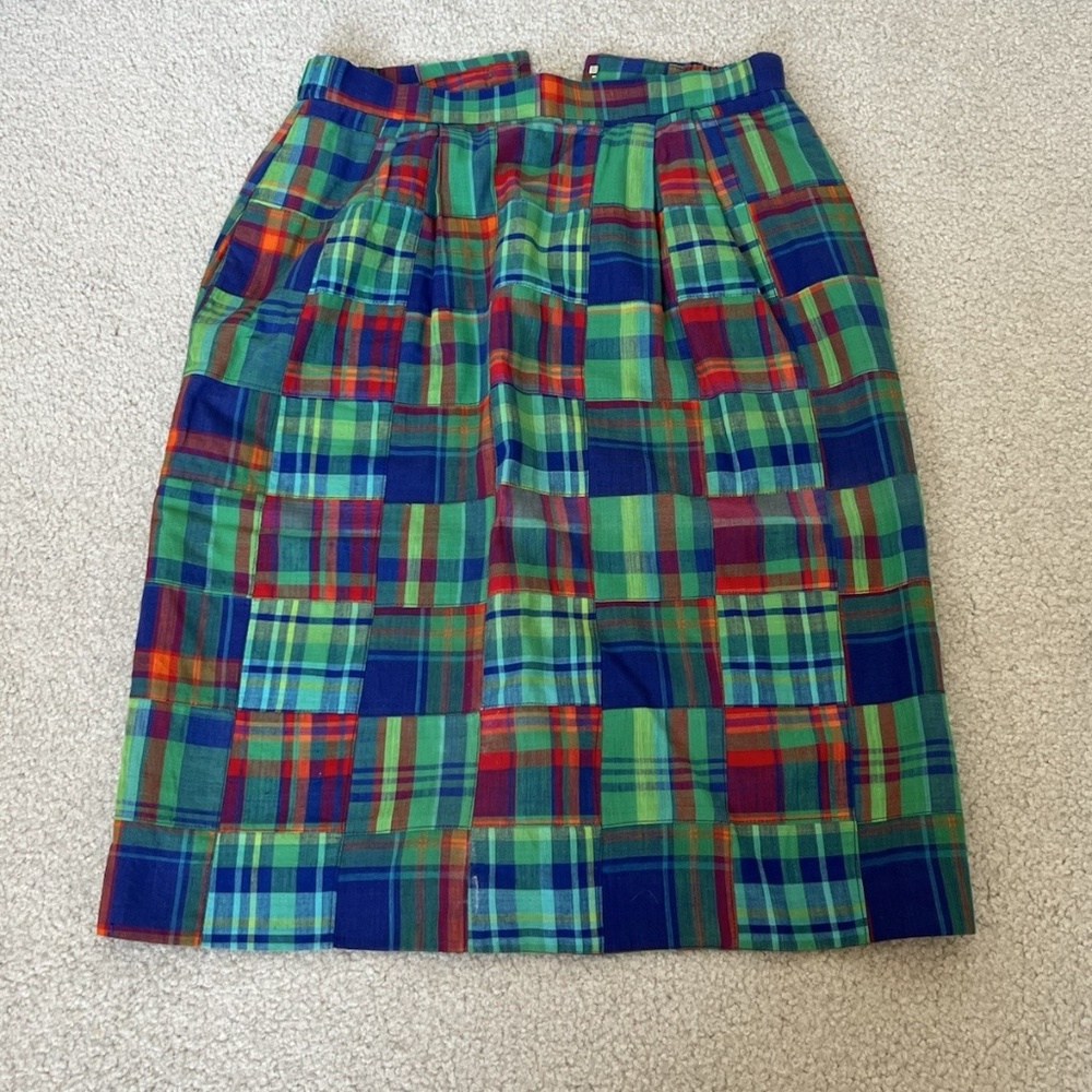 Vintage 90s Blue And Green Patchwork Plaid Skirt, Size 8, David Brooks, Cute 00s